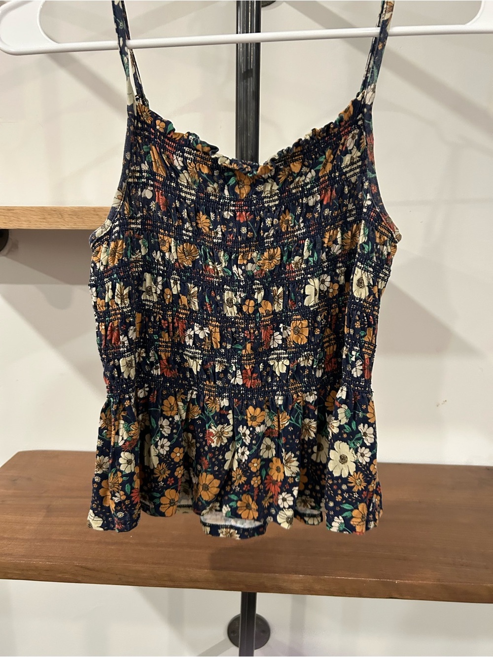 SO Navy Floral Smocked Camisole with Mustard & Cream Flowers